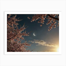 Moon And Cherry Blossoms Art Print