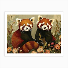 Floral Animal Illustration Red Panda 3 Art Print