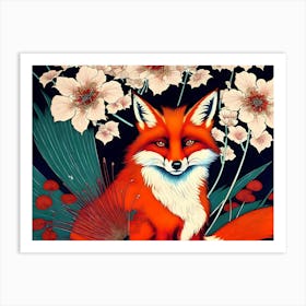 Red Fox And Flowers Art Print