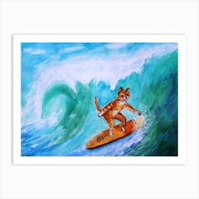 Cats Have Fun A Red Cat On A Surfboard Art Print