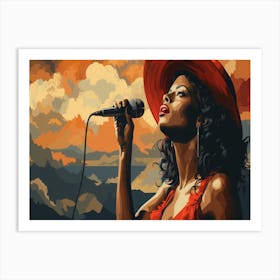 Woman In Red Hat Singing Art Print