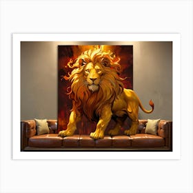 Lion In Flames Art Print