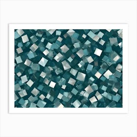 Seamless Pattern Of Scattered, Reflective Squares In Shades Of Teal And Silver, Creating A Textured And Abstract Background Art Print