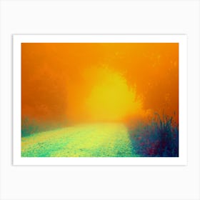 Foggy Road in a Forest at the Evening Art Print