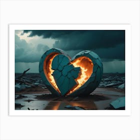 A Broken Heart, Made Of Stone, Burns With A Fiery Glow Inside Art Print