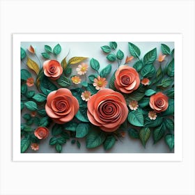 Roses Surrounded By Leaves And Flowers Art Print