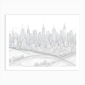 A Drawing Of A Cityscape With Buildings In A Variety Of Colors, Creating A Vibrant And Playful Scene Art Print