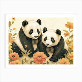 Floral Animal Illustration Giant Panda 2 Art Print