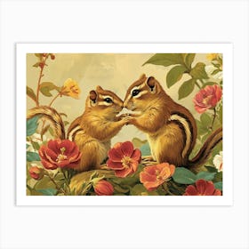 Floral Animal Illustration Chipmunk 2 Art Print