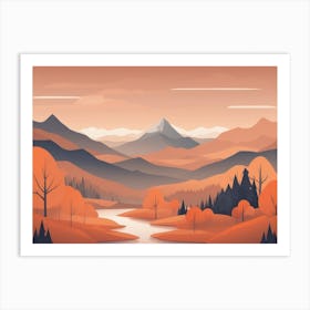 Misty mountains horizontal background in orange tone 33 Art Print