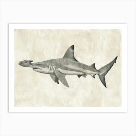 Hammerhead Shark Grey Silhouette 11 Art Print