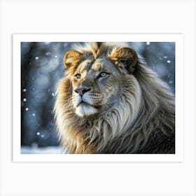 Lion In The Snow Art Print