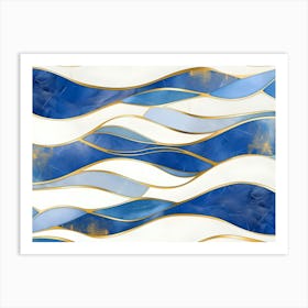 Blue And Gold Waves Art Print