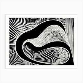 A Linocut Piece Depicting A Mysterious Abstract Shapes, black and white art, 188 Art Print