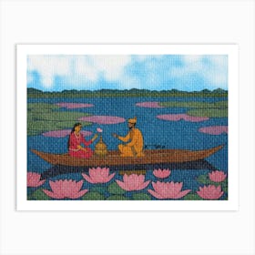 Couple In A Boat folk art Art Print