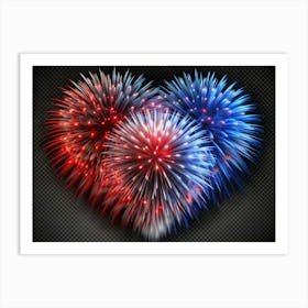 Heart Shaped Fireworks In Red, White, And Blue Art Print