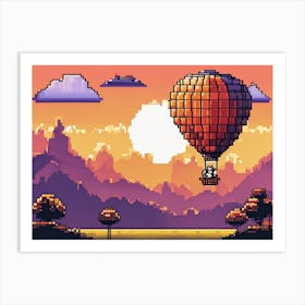 Pixel Cat in a Hot Air Balloon Art Print