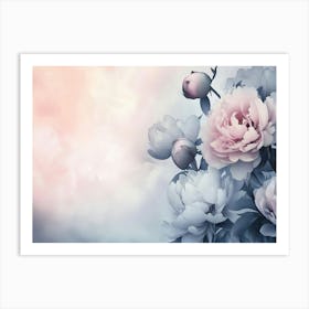 Beautiful Blooming Peonies On An Abstract Ombre Background 1 Art Print