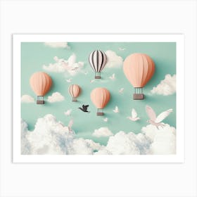 3d Art Design With Air Balloons And Birds 1 Art Print