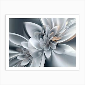 3d Abstract Fractal Fantastic Flower Silk Gray Background Art Print