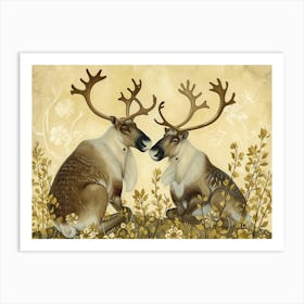 Floral Animal Illustration Caribou 2 Art Print