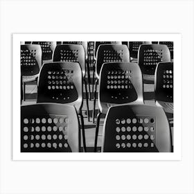 Black And White Image Of Empty Chairs Art Print