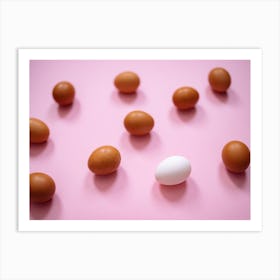 White Egg Isolated On Pink Background Art Print