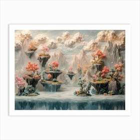 3d Featuring Fantastical Floating Islands and Ethereal Flora Art Print