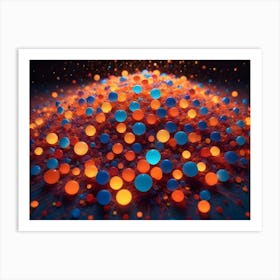 Colorful, Glowing Spheres In Orange, Blue, And Red Nestled In A Bed Of Abstract, Feathery Shapes Against A Dark Background Art Print