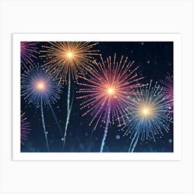 Multiple Colorful Fireworks Explode Against A Dark Night Sky Art Print