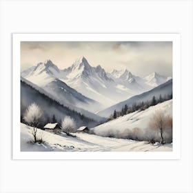 Vintage Muted Winter Mountain Landscape (10) 1 Art Print