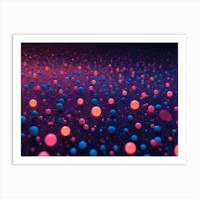 Colorful Spheres In Blue, Pink, And Orange Glow Against A Dark Background, Creating A Futuristic And Technological Abstract Design Art Print