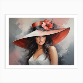 Lady In Red Hat 2 Art Print