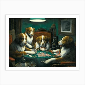 The Dogs Playing Poker ~ Famous Antique Painting by Cassius Marcellus Coolidge c1903 ~ Remastered HD Funny Made for Brown and Binglow Cigars Art Print