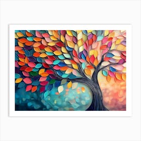 Elegant Colorful Tree With Vibrant Leaves Hanging Branches 11 Art Print