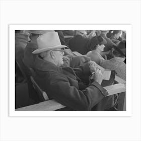 Spectator Checking Time Of The Calf Ropers At The Rodeo At The San Angelo Fat Stock Show, San Angelo, Texas By Art Print