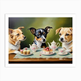 Three Dogs At Tea Art Print