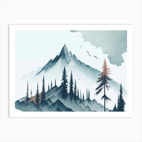 Mountain And Forest In Minimalist Watercolor Horizontal Composition 202 Art Print