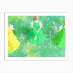 Three Girls With Brooms Art Print