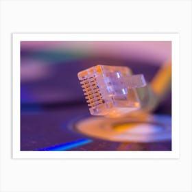 Closeup Of Ethernet Cable With It S Reflection On Blank Disc Art Print