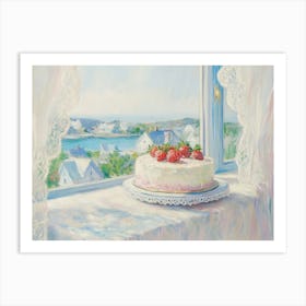 Strawberry Cake By The Window Art Print