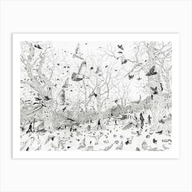 Birds In The Park Poster black and white Art Print