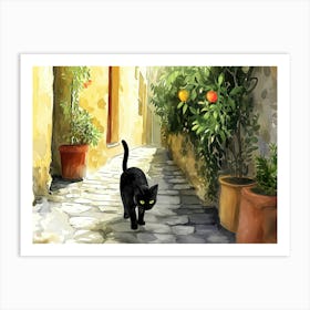Naples, Italy   Cat In Street Art Watercolour Painting 3 Art Print