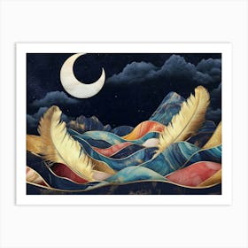 Moon And Feathers 1 Art Print