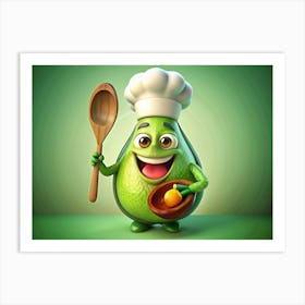 Cartoon Avocado Chef Holding A Wooden Spoon Art Print