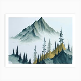 Mountain And Forest In Minimalist Watercolor Horizontal Composition 133 Art Print