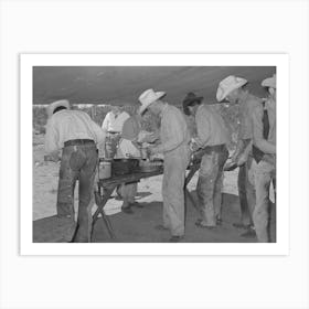 Cowboys Of The Sms Ranch Serving Themselves At Dinner At Chuck Wagon, Ranch Near Spur, Texas By Russell Lee Art Print