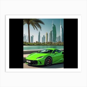 Green Sports Car In Dubai Art Print