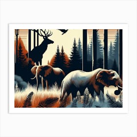 Wild Animals In Three Tone Abstract Poster 4 Art Print