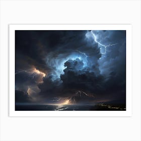 Lightning Storm Over The Ocean Art Print